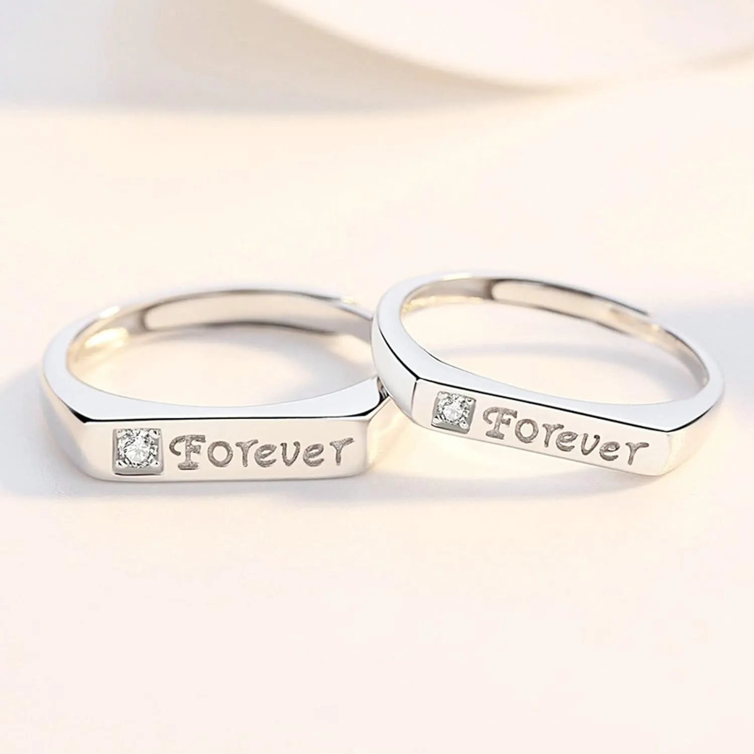 Rings for Couple Adjustable, 925 Sterling Silver Rings Promise Rings Customize Forever Ring with Cubic Zirconia