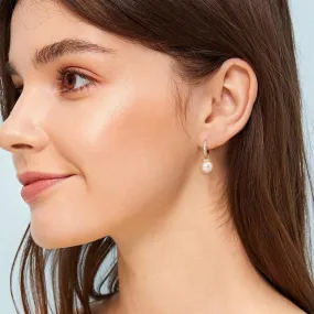 RITACH Small Pearl Earrings for Women 925 Sterling Silver Plated White Gold Dangle Drop Earrings Cubic Zirconia Pearl Drop Earrings
