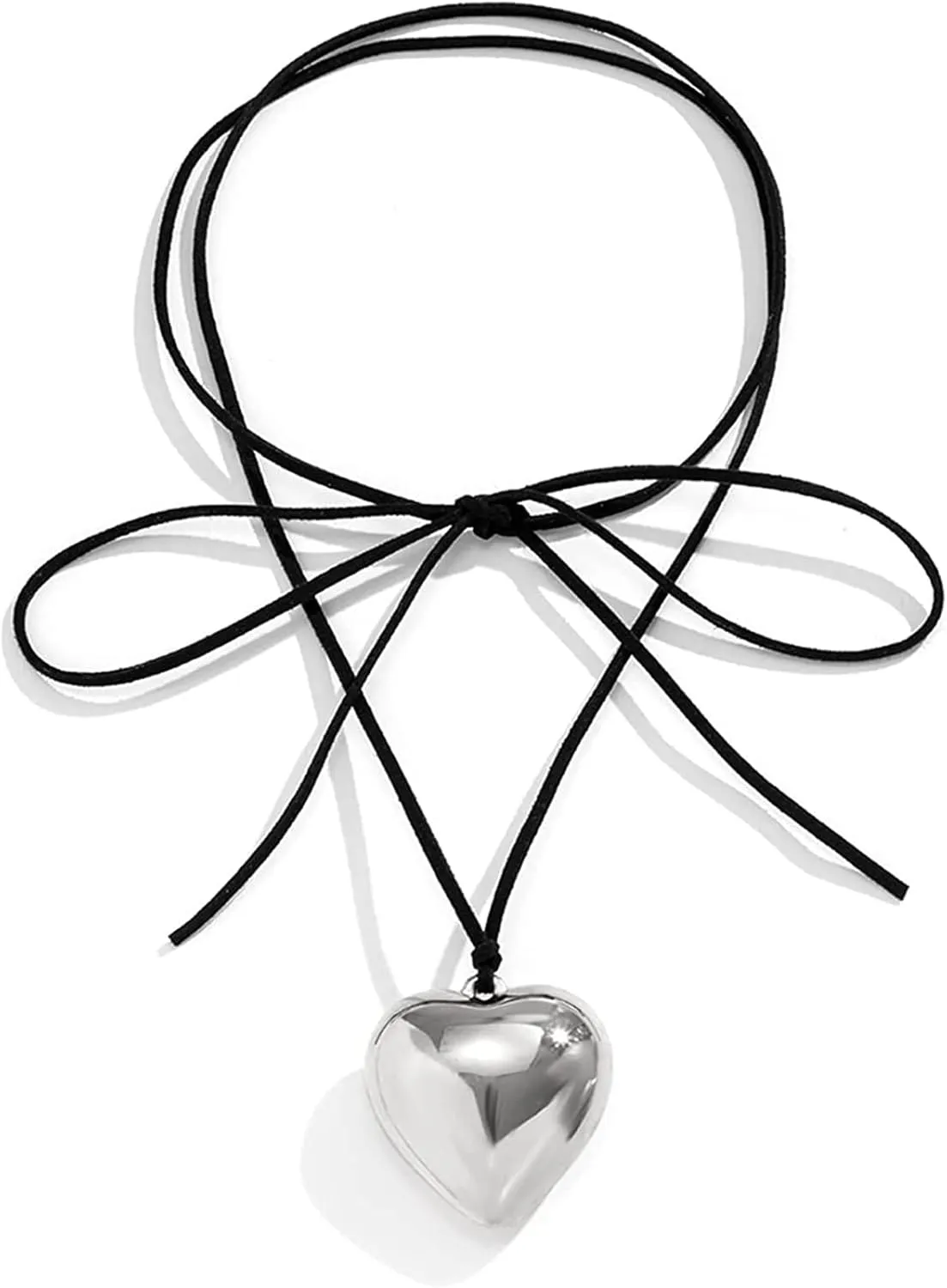 Roe Dolph Puffy Heart Necklace Chunky Heart Locket Necklace Gold Heart Necklace for Women Big Heart Pendant Adjustable Choker Necklace