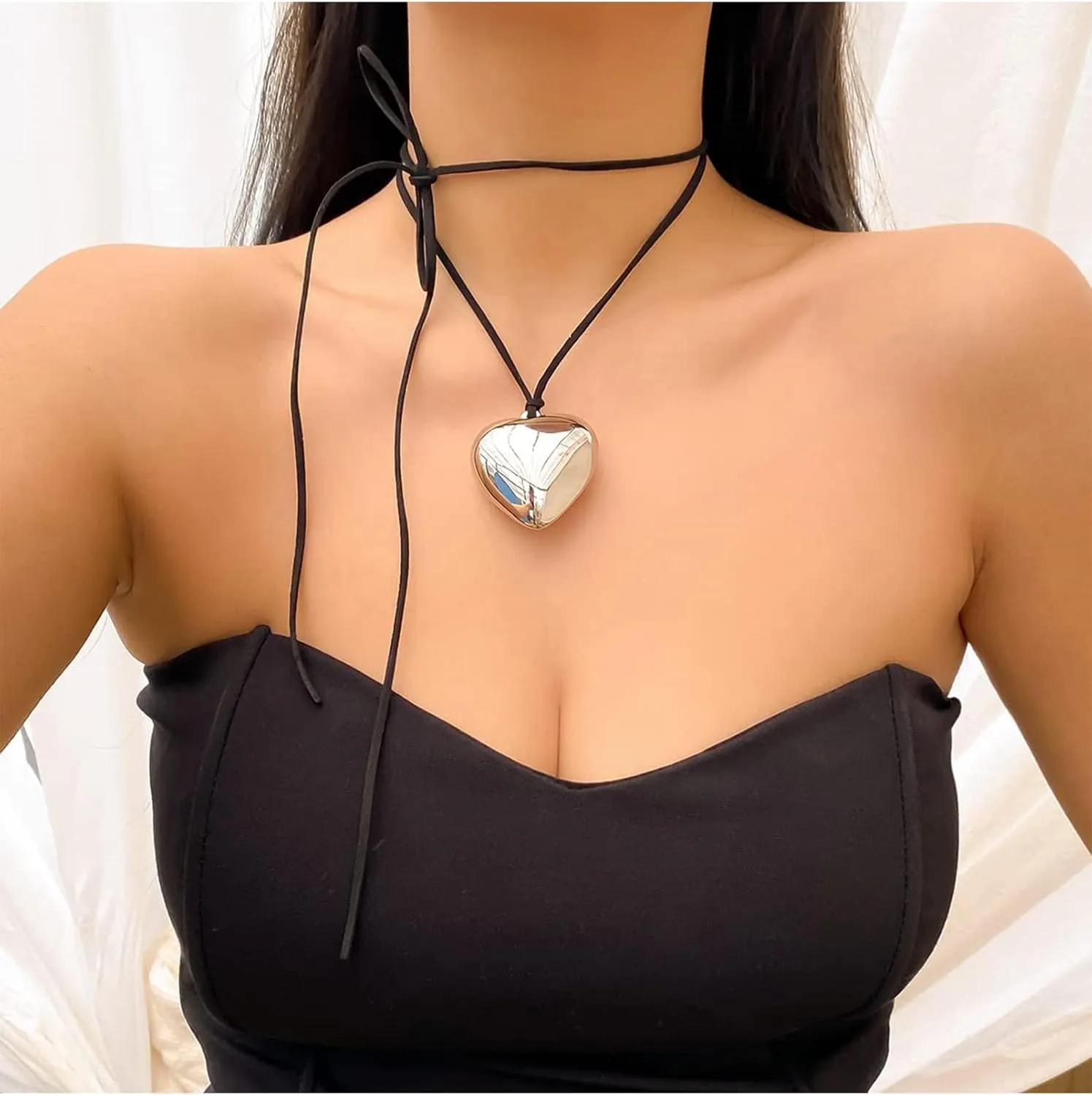 Roe Dolph Puffy Heart Necklace Chunky Heart Locket Necklace Gold Heart Necklace for Women Big Heart Pendant Adjustable Choker Necklace
