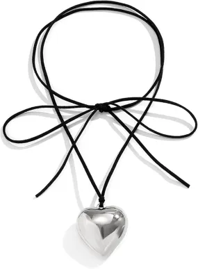 Roe Dolph Puffy Heart Necklace Chunky Heart Locket Necklace Gold Heart Necklace for Women Big Heart Pendant Adjustable Choker Necklace