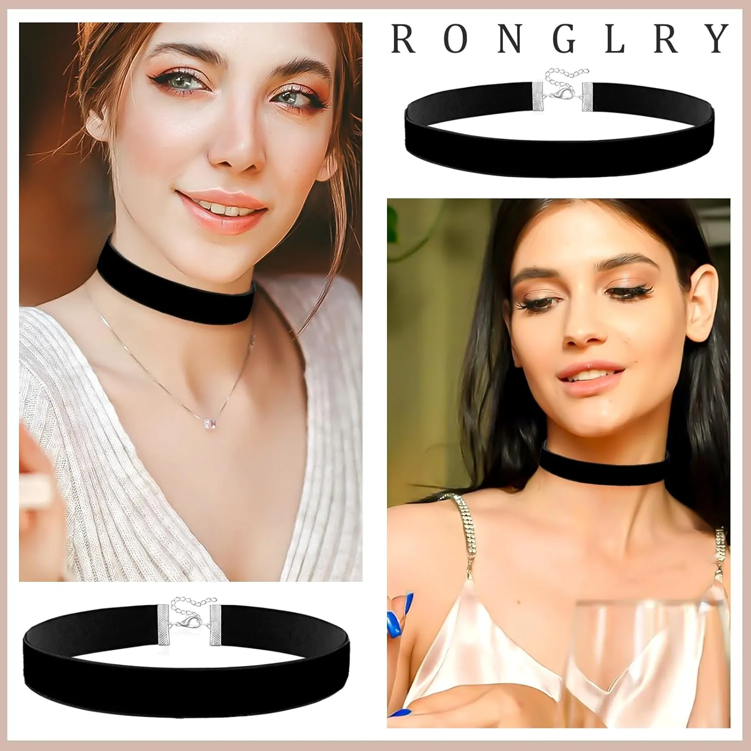 Ronglry 3pcs Black Choker Necklace for Women Black Velvet Choker Set Layered Black Choker Necklaces Classic Chokers for Women Adjustable Gothic Lace Black Collar Necklace for Party Cosplay Christmas Birthday Jewelry Gifts