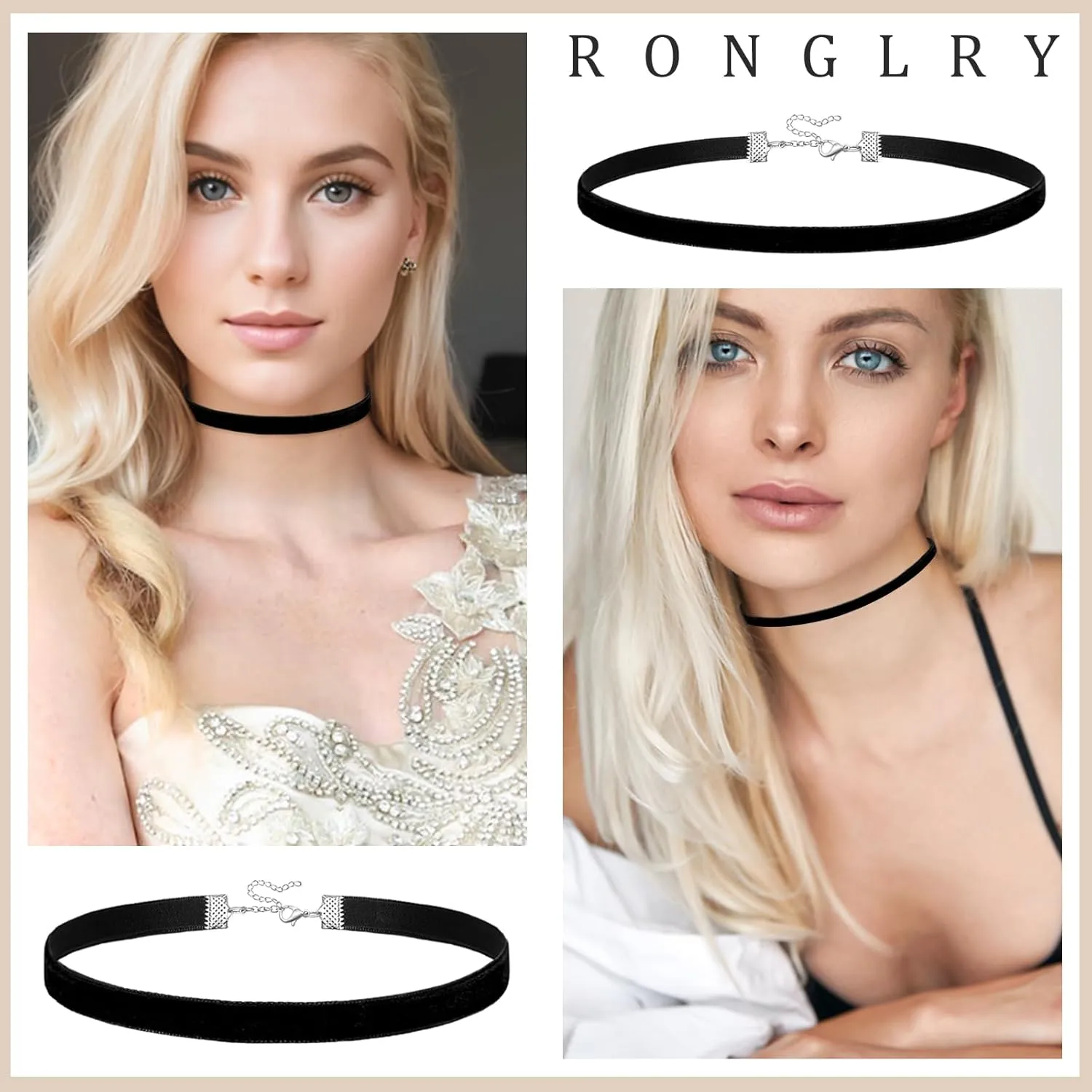 Ronglry 3pcs Black Choker Necklace for Women Black Velvet Choker Set Layered Black Choker Necklaces Classic Chokers for Women Adjustable Gothic Lace Black Collar Necklace for Party Cosplay Christmas Birthday Jewelry Gifts