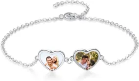 ROSI Personalized Picture Bracelet for Women,Customized Friendship Bracelet with Picture,Memorial Picture Charm Bracelets with Pictures,Photo Bracelet with 2 Names & 2 Pictures,Sister Gifts