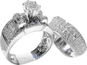 Round Cut Diamond Engagement Ring Wedding Band Bridal Set For Women Cubic Zirconia Diamond Wide Band Jewelry