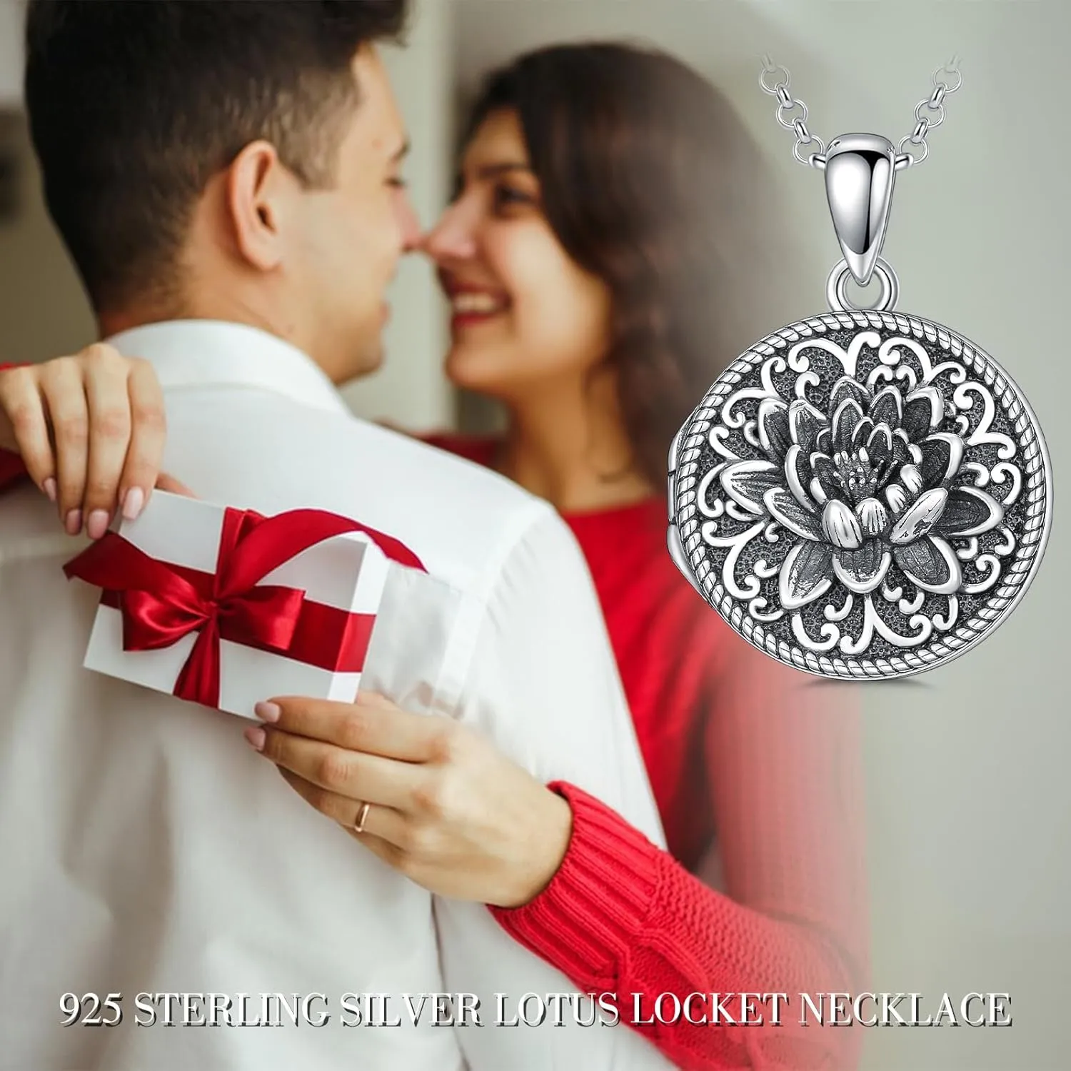 Round Locket Necklace 925 Sterling Silver Picture Locket Necklace That Holds 2 Pictures Locket Jewelry Gifts for Women