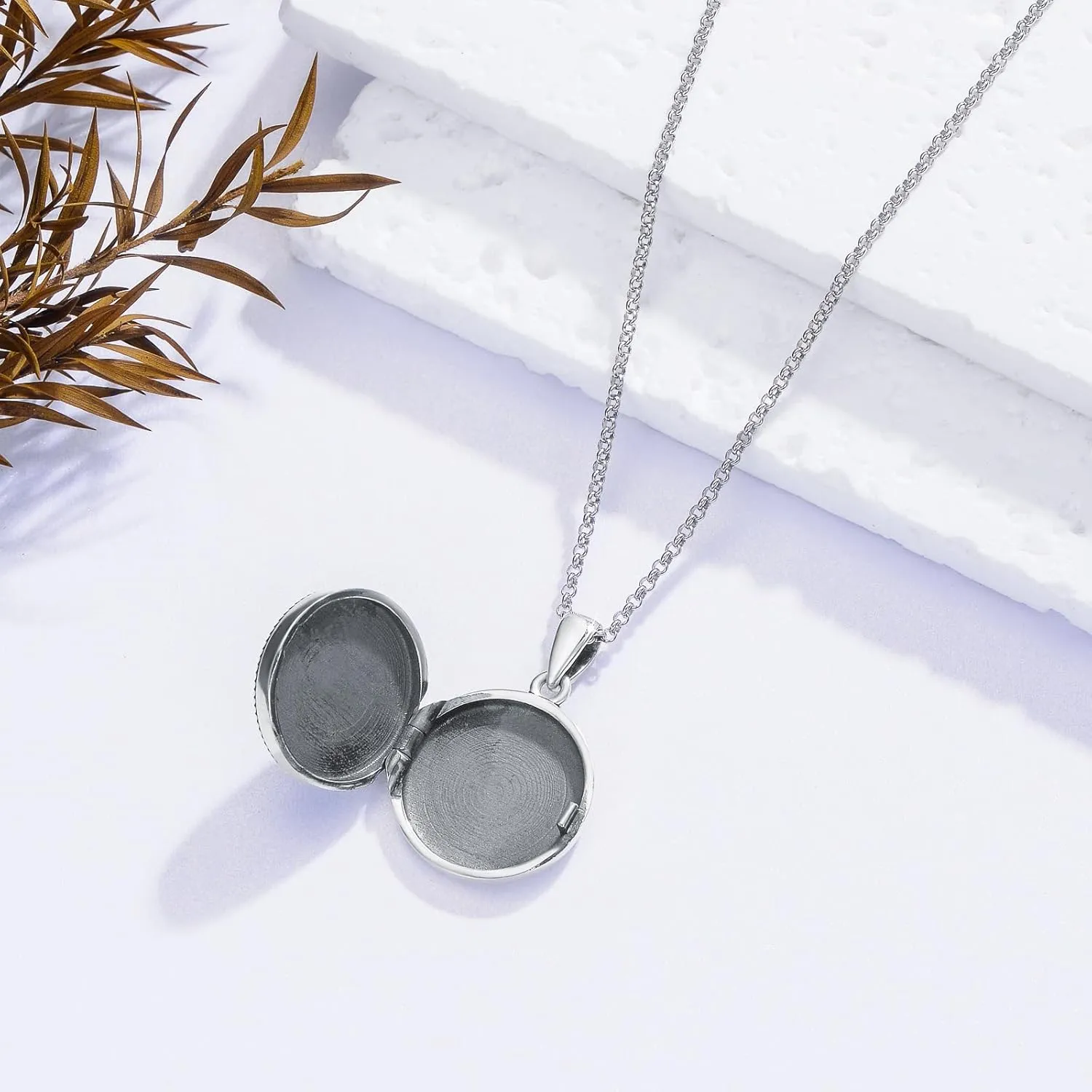 Round Locket Necklace 925 Sterling Silver Picture Locket Necklace That Holds 2 Pictures Locket Jewelry Gifts for Women