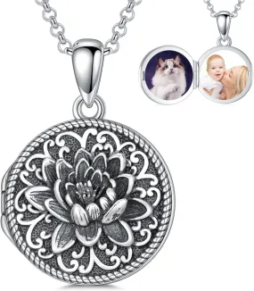 Round Locket Necklace 925 Sterling Silver Picture Locket Necklace That Holds 2 Pictures Locket Jewelry Gifts for Women