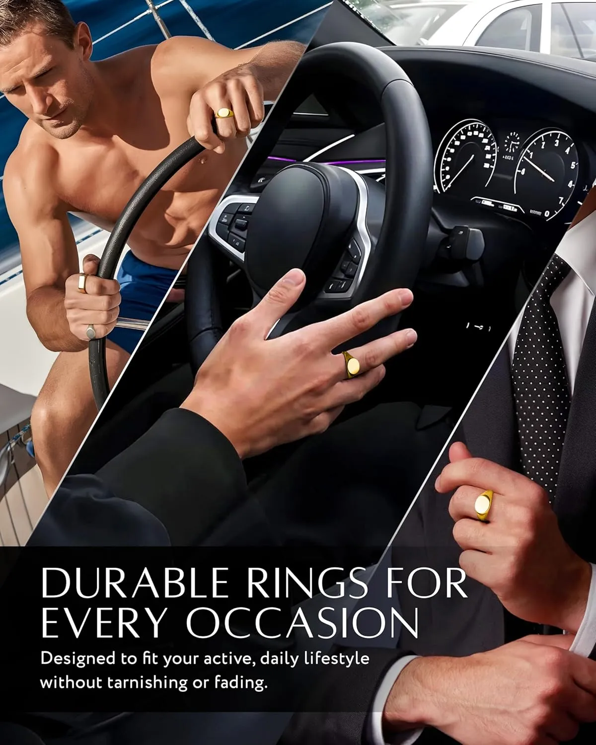 RTZN Signet Rings for Men  Premium Mens Stainless Steel Rings  100% Waterproof & Non Tarnish Plain Statement Mens Signet Ring Gold/Silver Pinky Ring for Men (SIZE: 6-12)