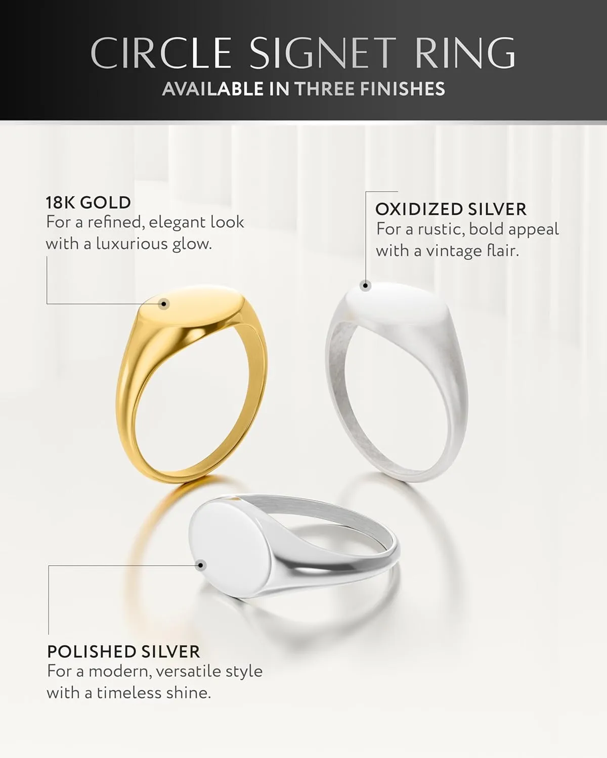 RTZN Signet Rings for Men  Premium Mens Stainless Steel Rings  100% Waterproof & Non Tarnish Plain Statement Mens Signet Ring Gold/Silver Pinky Ring for Men (SIZE: 6-12)