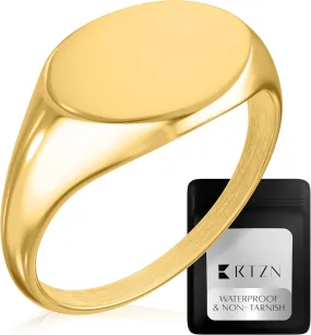 RTZN Signet Rings for Men  Premium Mens Stainless Steel Rings  100% Waterproof & Non Tarnish Plain Statement Mens Signet Ring Gold/Silver Pinky Ring for Men (SIZE: 6-12)
