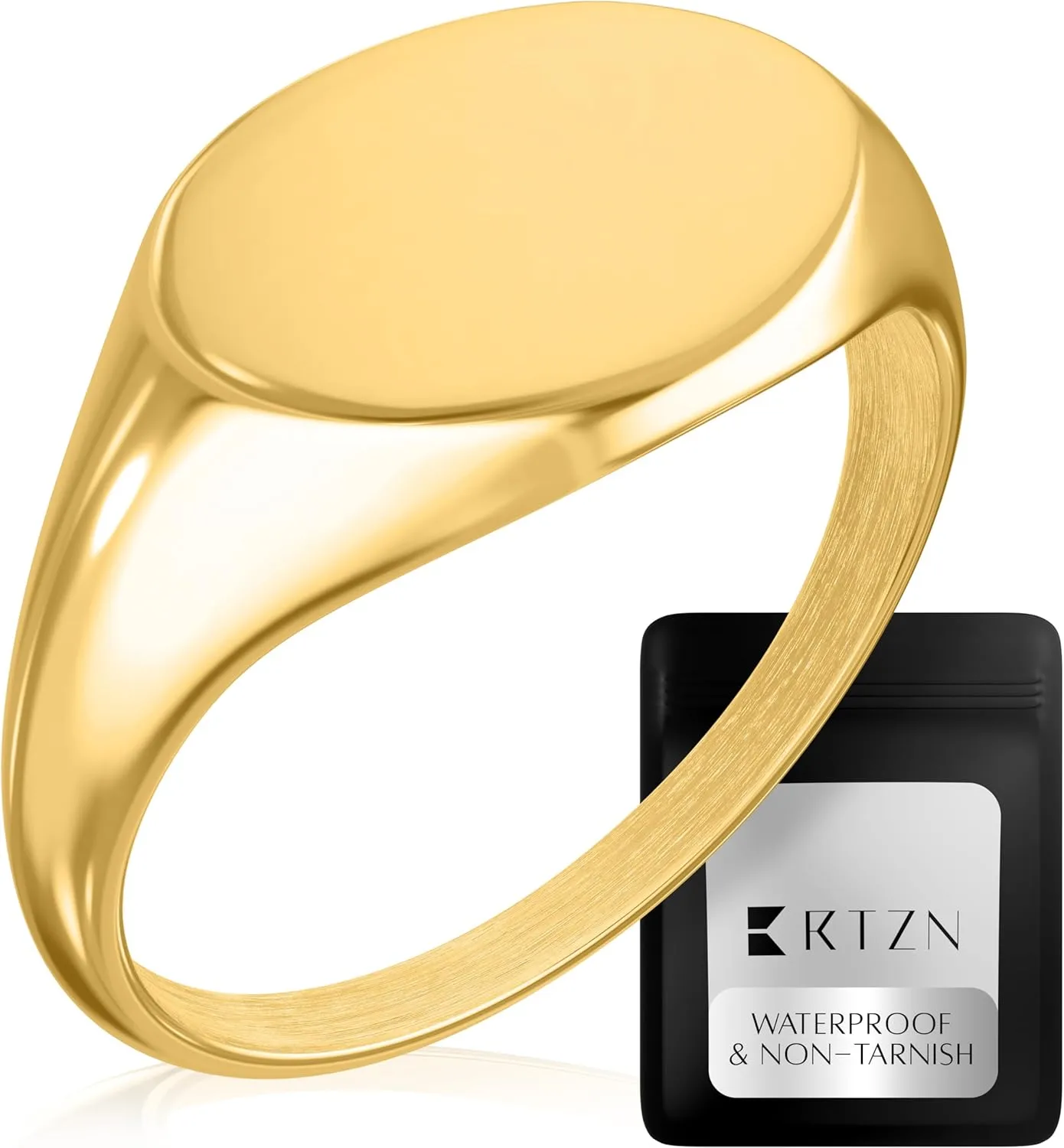 RTZN Signet Rings for Men  Premium Mens Stainless Steel Rings  100% Waterproof & Non Tarnish Plain Statement Mens Signet Ring Gold/Silver Pinky Ring for Men (SIZE: 6-12)
