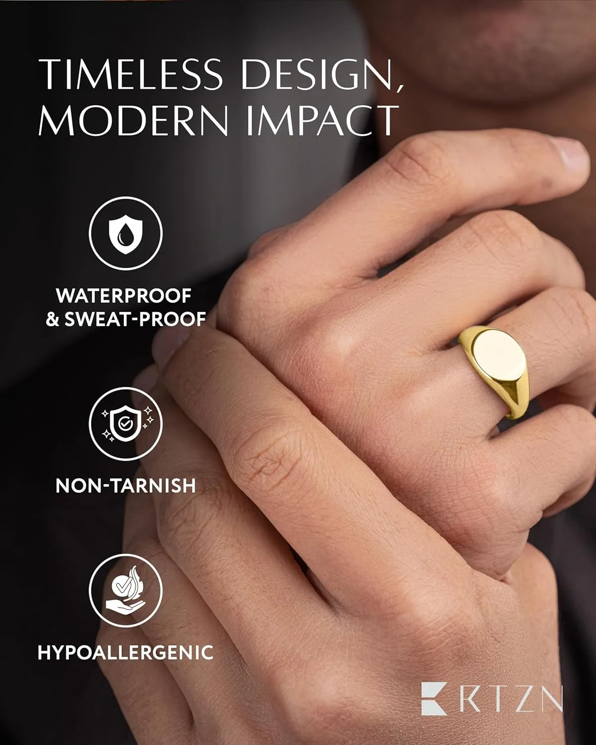 RTZN Signet Rings for Men  Premium Mens Stainless Steel Rings  100% Waterproof & Non Tarnish Plain Statement Mens Signet Ring Gold/Silver Pinky Ring for Men (SIZE: 6-12)