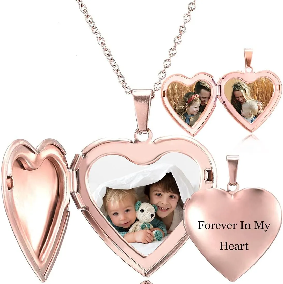 RWQIAN Personalized Heart Locket Necklace Custom Photo Locket Necklace for Women Picture Locket Pendant Necklace Engraved Any Text & Symbols Customized Lockets