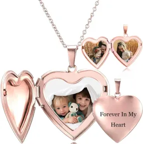 RWQIAN Personalized Heart Locket Necklace Custom Photo Locket Necklace for Women Picture Locket Pendant Necklace Engraved Any Text & Symbols Customized Lockets