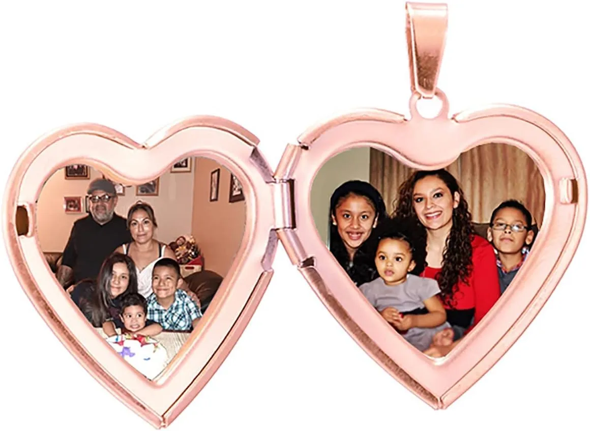 RWQIAN Personalized Heart Locket Necklace Custom Photo Locket Necklace for Women Picture Locket Pendant Necklace Engraved Any Text & Symbols Customized Lockets