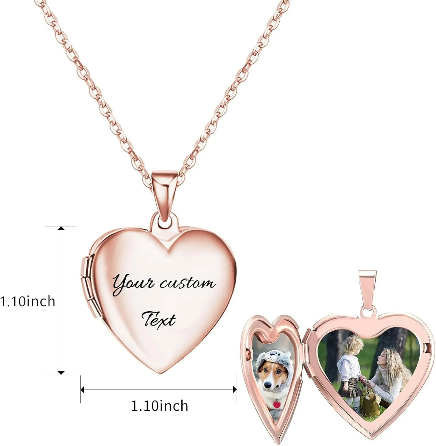 RWQIAN Personalized Heart Locket Necklace Custom Photo Locket Necklace for Women Picture Locket Pendant Necklace Engraved Any Text & Symbols Customized Lockets