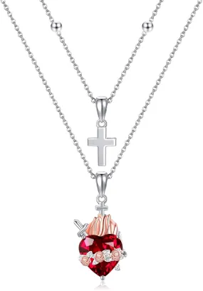 Sacred Heart Necklace Sterling Silver Sacred Heart of Jesus Pendant Necklace Sacred Heart Jewelry for Women