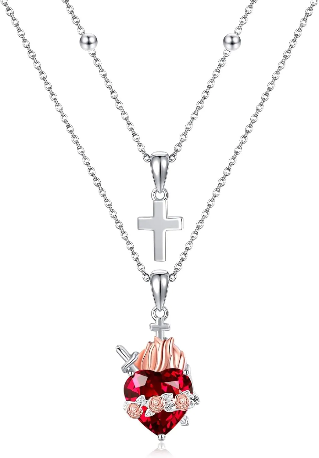 Sacred Heart Necklace Sterling Silver Sacred Heart of Jesus Pendant Necklace Sacred Heart Jewelry for Women