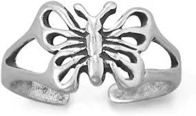 Samie Collection Oxidized Sterling Silver Butterfly Open Toe Ring, Adjustable Stackable Knuckle Ring, Midi Ring