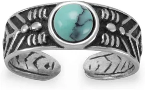 Samie Collection Oxidized Sterling Silver Stackable Toe Ring with Simulated Turquoise, Adjustable Open Knuckle Ring, Midi Ring