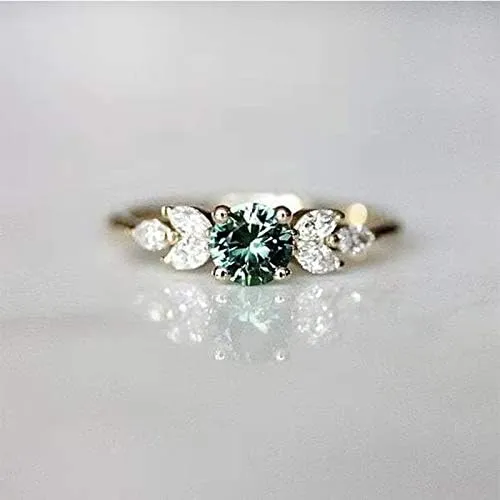 Sdouefos 18K Gold Plated Square Simulated Emerald Engagement Ring Women Wedding Engagement Gemstone Promise Engagement Ring