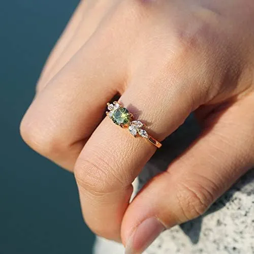 Sdouefos 18K Gold Plated Square Simulated Emerald Engagement Ring Women Wedding Engagement Gemstone Promise Engagement Ring