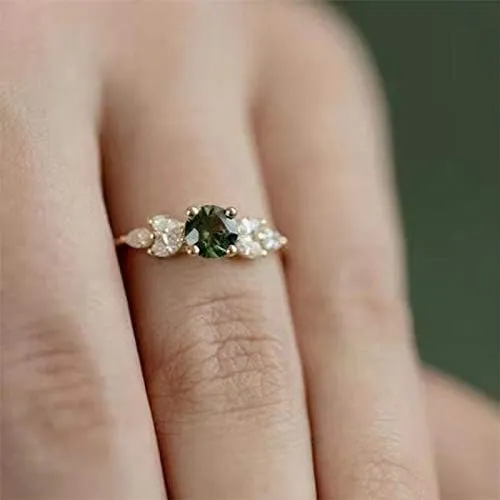 Sdouefos 18K Gold Plated Square Simulated Emerald Engagement Ring Women Wedding Engagement Gemstone Promise Engagement Ring