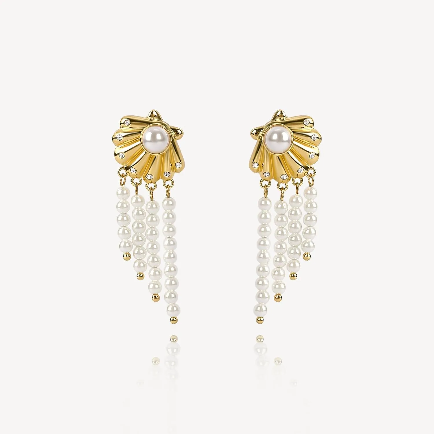 Seashell Dangle Earrings for Women, Shell Tassel Drop Earrings Boho Beaded Tassels Zircon Pendant Shell Earrings Scallop Pearl Seashell Statement Trendy Earrings Summer Beach Vacation Jewelry