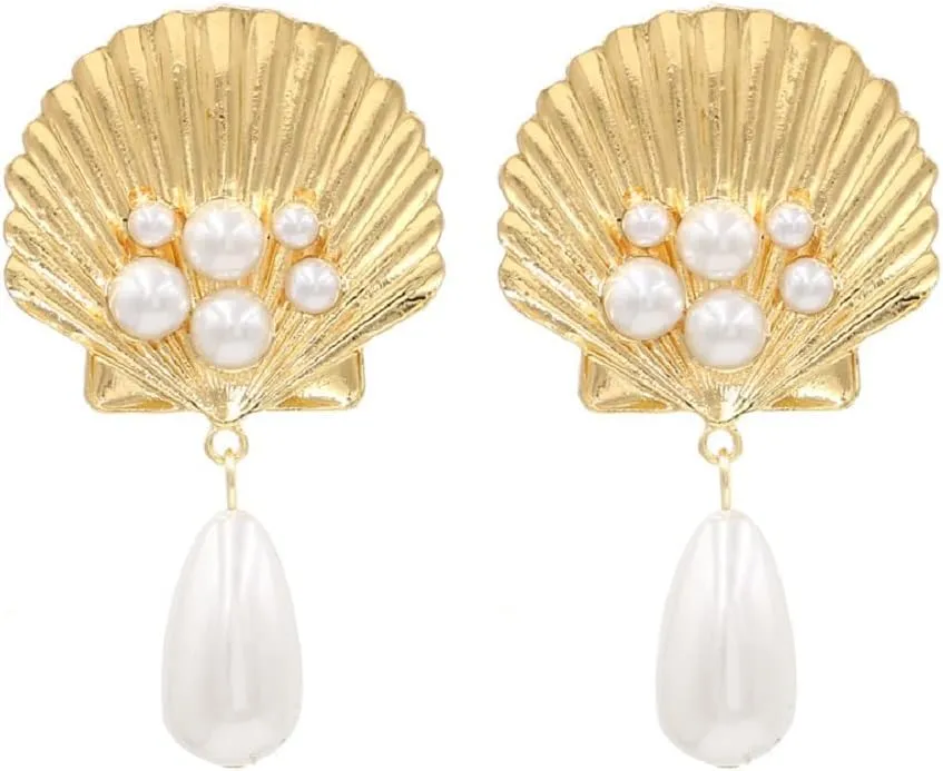 Seashell Earrings for Women, Sea Shell Earrings, Pearl Seashell Dangle Earring Hypoallergenic, Cute Shell Earring Studs, Cowrie Shells Drop earrings