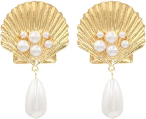 Seashell Earrings for Women, Sea Shell Earrings, Pearl Seashell Dangle Earring Hypoallergenic, Cute Shell Earring Studs, Cowrie Shells Drop earrings