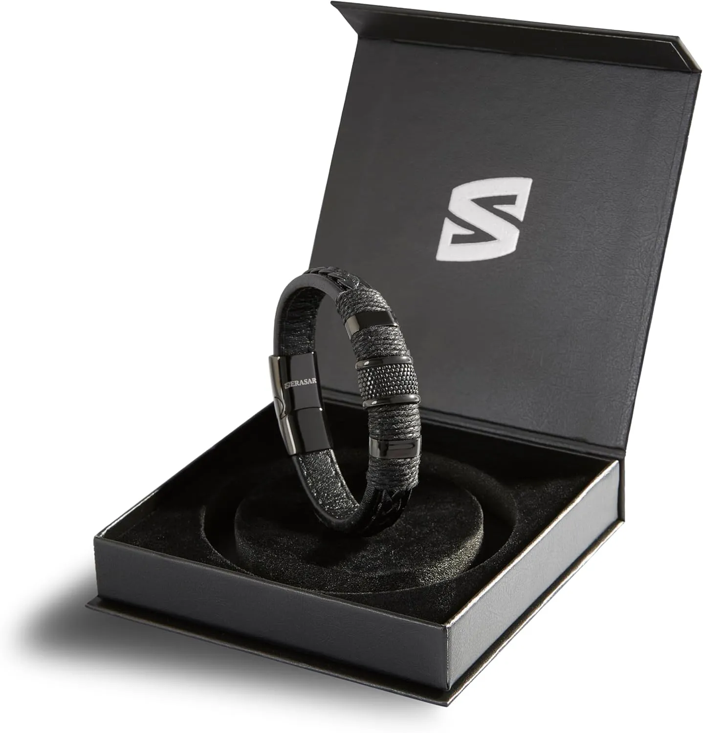 SERASAR Premium Leather Bracelet Men | Stainless Steel Magnetic Clasp | Three Colors | Jewelry Box Included