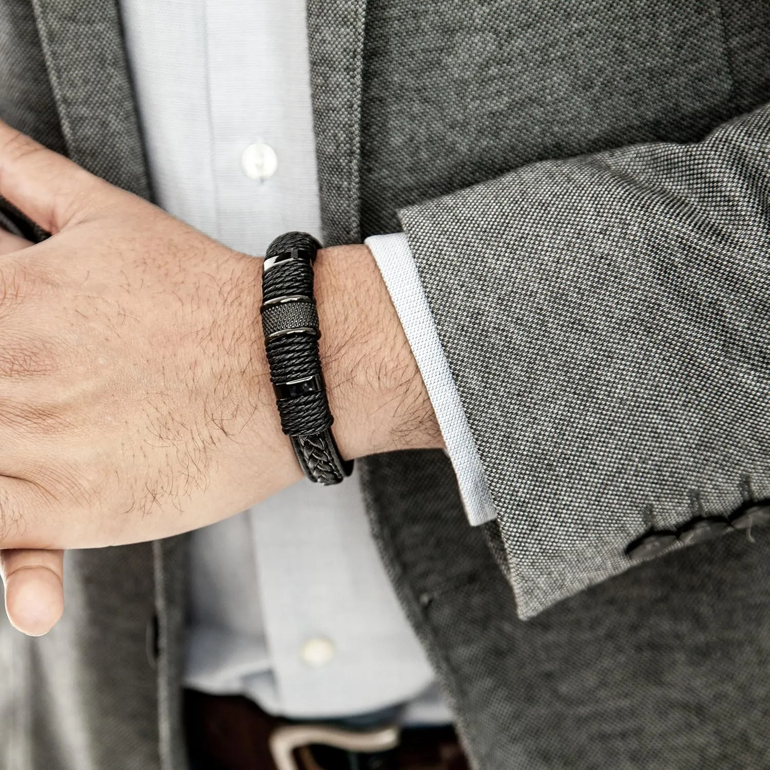 SERASAR Premium Leather Bracelet Men | Stainless Steel Magnetic Clasp | Three Colors | Jewelry Box Included