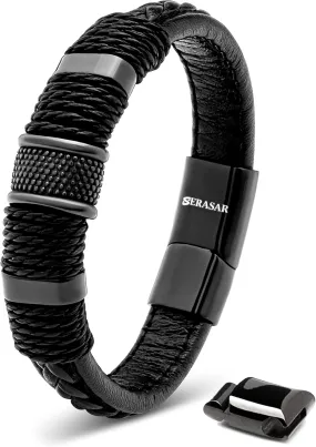 SERASAR Premium Leather Bracelet Men | Stainless Steel Magnetic Clasp | Three Colors | Jewelry Box Included