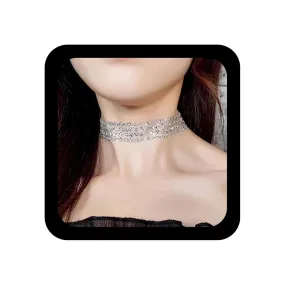 Shining Lace Glitter Choker Wide Glitter Transparent Choker Silver Choker Necklace Bohemia Choker Thin Fabric Choker Necklace Jewelry
