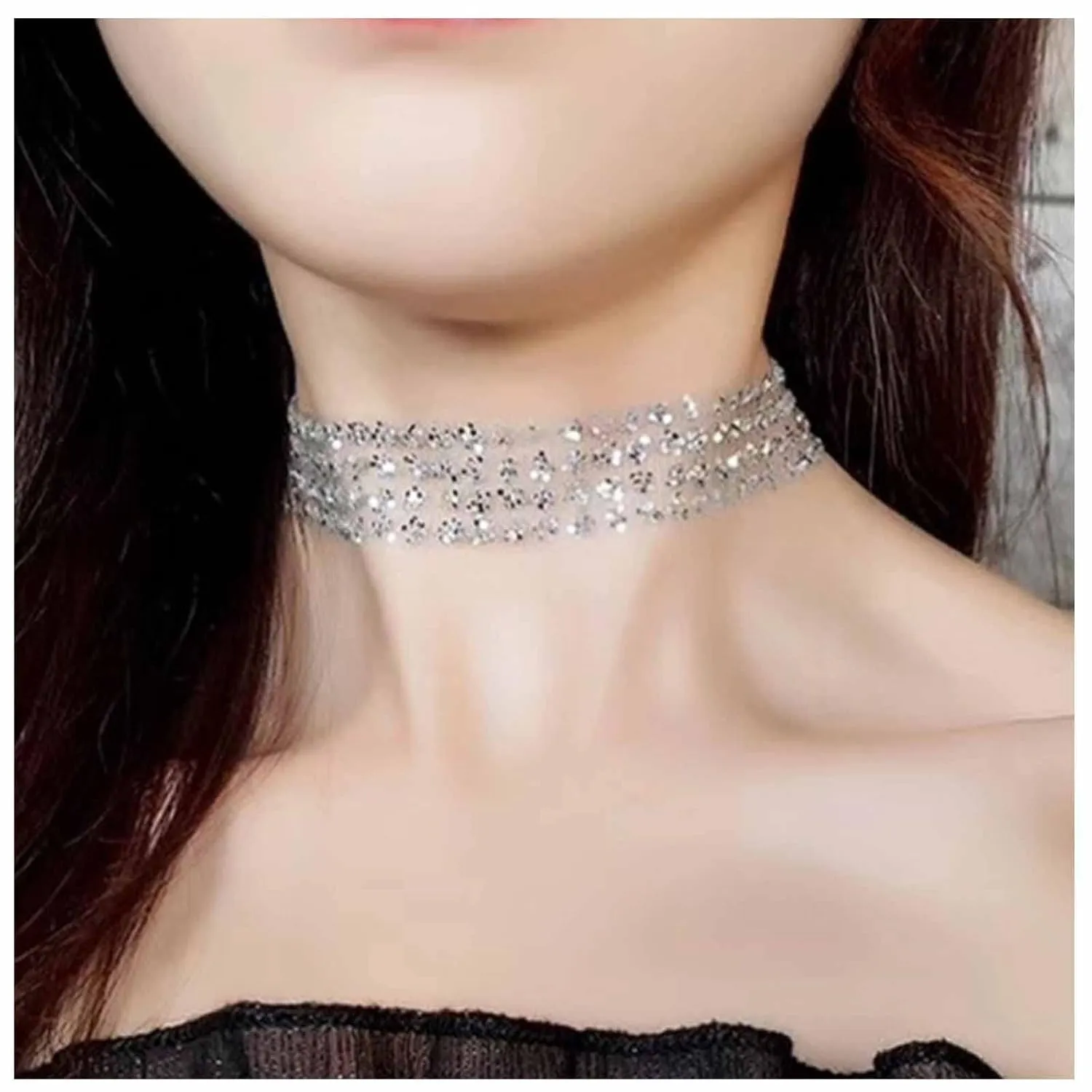 Shining Lace Glitter Choker Wide Glitter Transparent Choker Silver Choker Necklace Bohemia Choker Thin Fabric Choker Necklace Jewelry