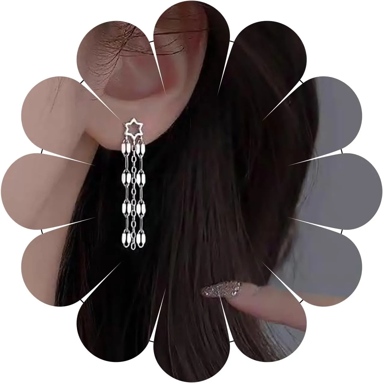 Shiny Star Tassel Chain Earrings Long Tassel Chain Dangle Earrings Silver Star Chain Stud Earrings Minimalist Long Chain Earrings Tiny Star Earrings Jewelry for Women
