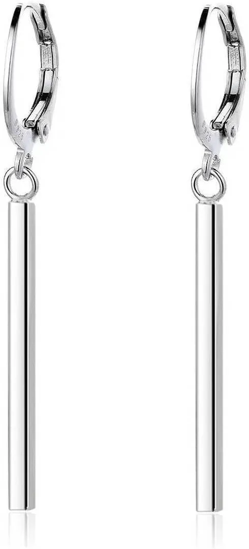 Silver bar dangle drop earrings for women,14K white gold plated dangle drop earrings for women hypoallergenic jewelry gifts