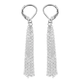 Silver Chain Tassel Leverback Earrings | Sleek Long Sterling Silver Waterfall Fringe Earrings | Lightweight Jewelry For Women