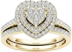 Silver Cocktail Wedding Engagement Rings Heart Cubic Zirconia CZ Bridal Ring Set for Women Size 5 6 7 8 9 10