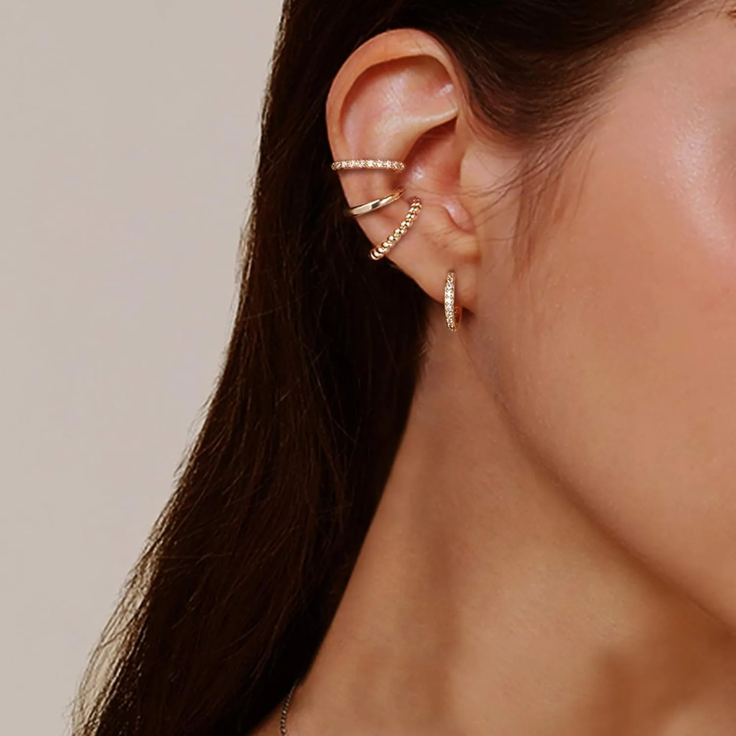 Silver Ear Cuffs for Women Non Piercing Cubic Zirconia Sparkling Huggie Ear Cuff Earrings Gold Cuff Fake Earrings Cartilage Earrings