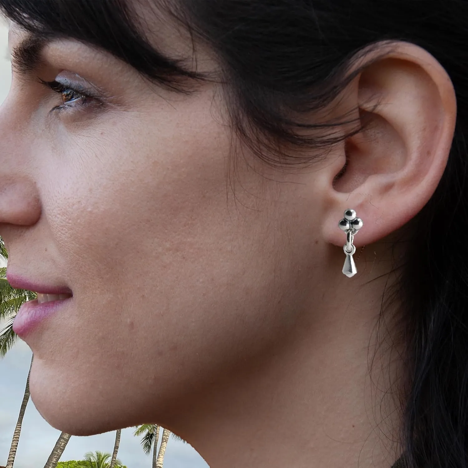 Silver Gold Drop Dangle Earrings Trendy for Women Threader Dangly Hypoallergenic Bohemian Component Drops Ring Round Shape (Kite-Shaped 3 Dot Studs)