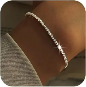 Silver Link Bracelet, Silver Adjustable Chain Bracelets, Dainty Sparkle Chain Bracelet Jewelry for Women