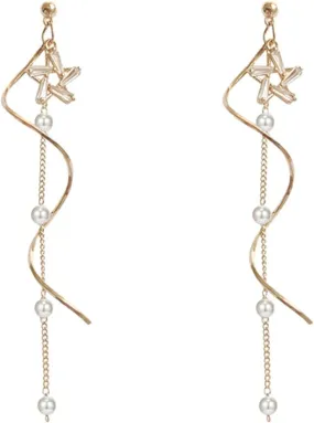 Silver Star Stud Earrings for Women Tassel Earrings Star Drop Long Chain Charm Earrings Pearl Earrings Hypoallergenic Jewelry