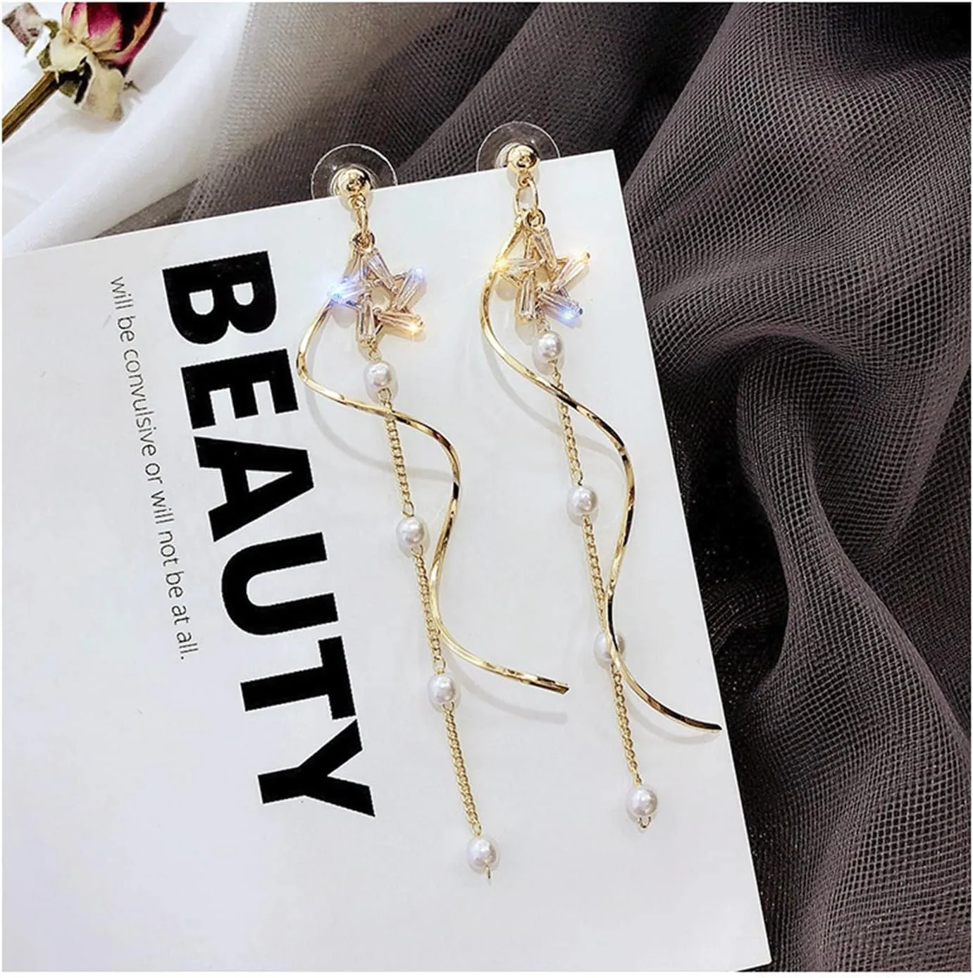 Silver Star Stud Earrings for Women Tassel Earrings Star Drop Long Chain Charm Earrings Pearl Earrings Hypoallergenic Jewelry
