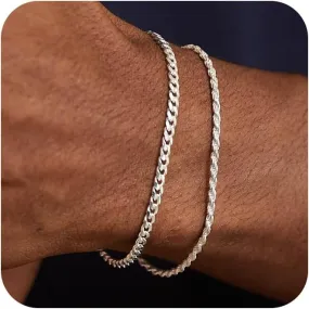 Silver/Gold Layered Chain Bracelets Sets for Men Women Silver Rope Figaro Cuban Link Chain Bracelets Set Men Jewelry Gifts for Dad Boyfriend Husband