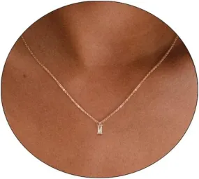 Simple Diamond Choker 18K Gold Plated Leaf Bar Cubic Zirconia Solitaire Pendant Necklace Round CZ for Women