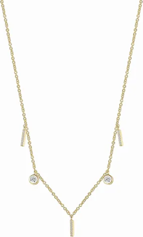 Simple Diamond Choker 18K Gold Plated Leaf Bar Cubic Zirconia Solitaire Pendant Necklace Round CZ for Women