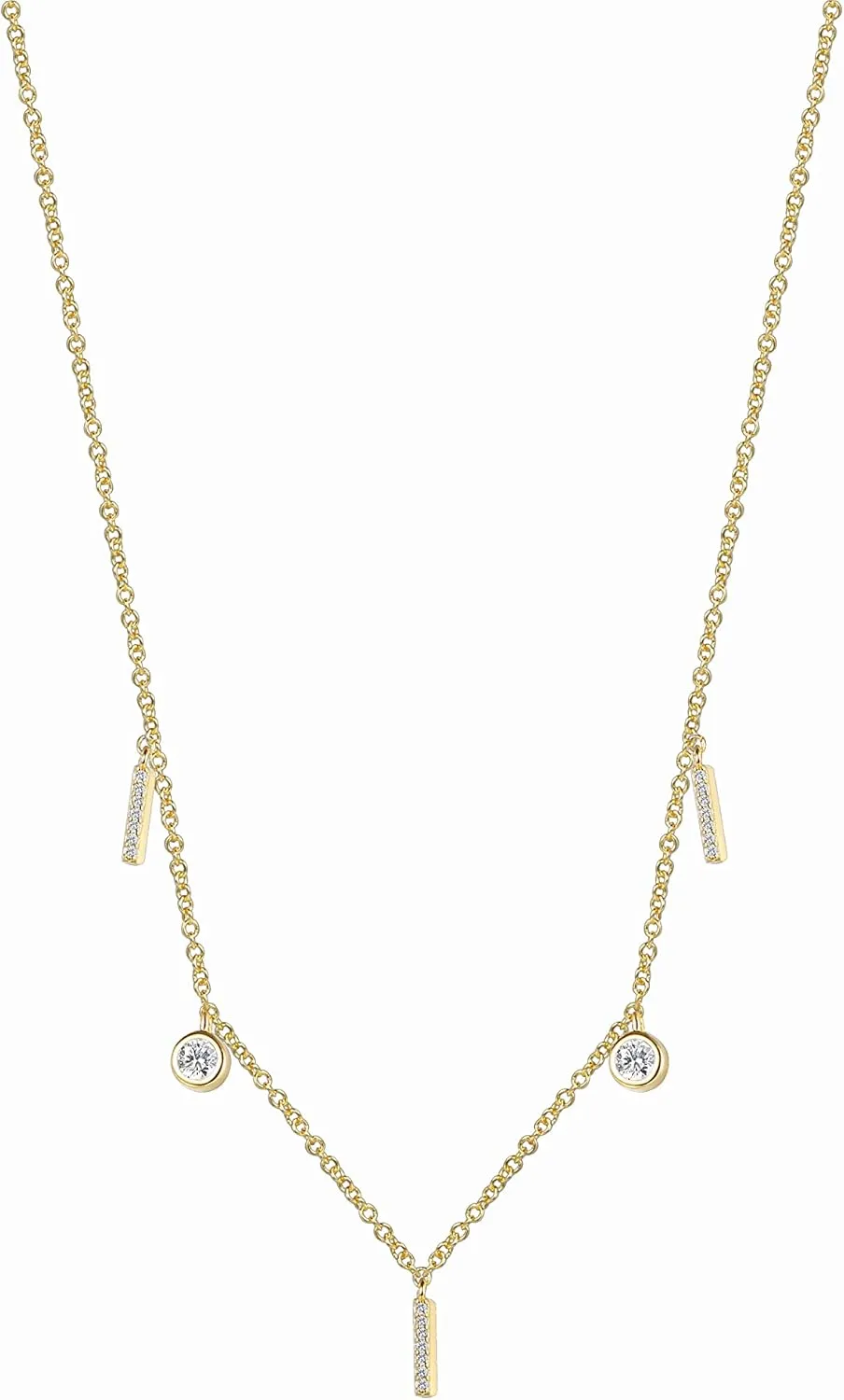 Simple Diamond Choker 18K Gold Plated Leaf Bar Cubic Zirconia Solitaire Pendant Necklace Round CZ for Women
