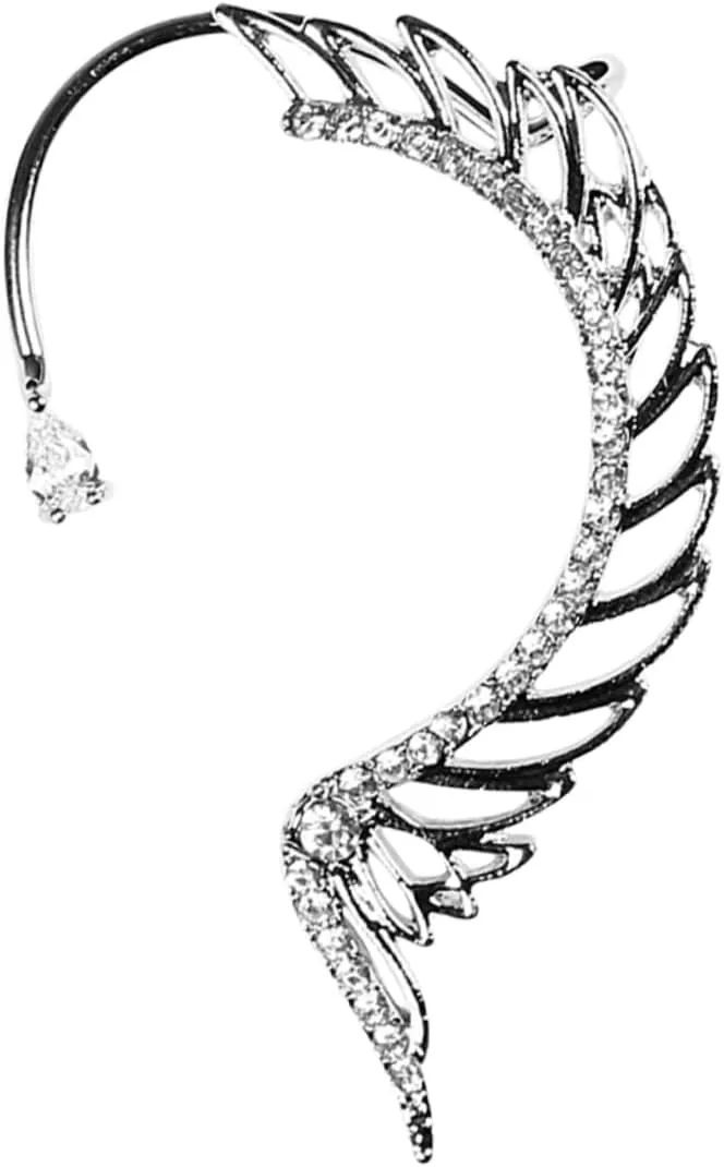 Single Ear Wrap Crawler Clip Non-piercing Ear Cuff Angel Ear Cuff Rhinestones Simple Basic Earrings for Women